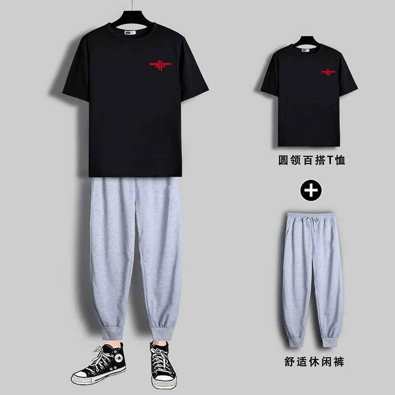 青少年短袖t恤宽松运动套装男夏天2023新款潮流学生休闲一套衣服