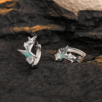 韩版轻奢S925创意滴釉四角星耳环镶钻星星耳扣不掉色时尚女E6207