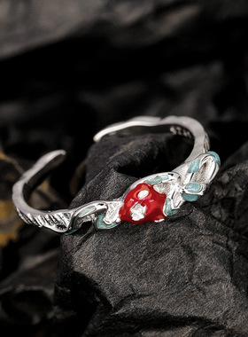 ins风纯银灵蛇女小众开口食指戒