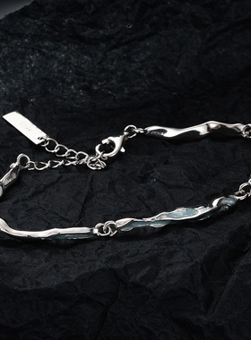 S925纯银手链女小巧冰蓝滴釉手链