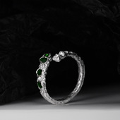 韩版 小众S925纯银绿色滴胶戒指女ins风开口烧皱纹理细指环 J1270