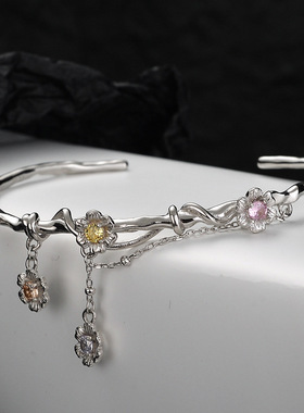 日韩时尚女纯银锆石手镯