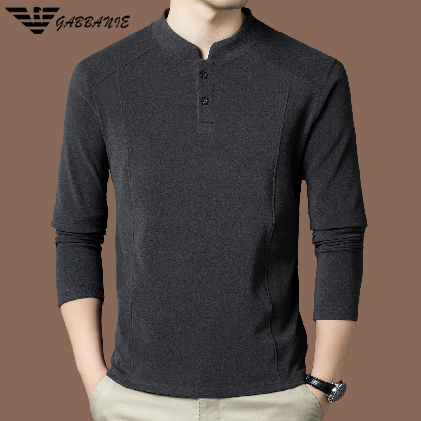 正品意大利高端立领卫衣男长袖t恤秋冬双面德绒保暖打底衫上衣潮