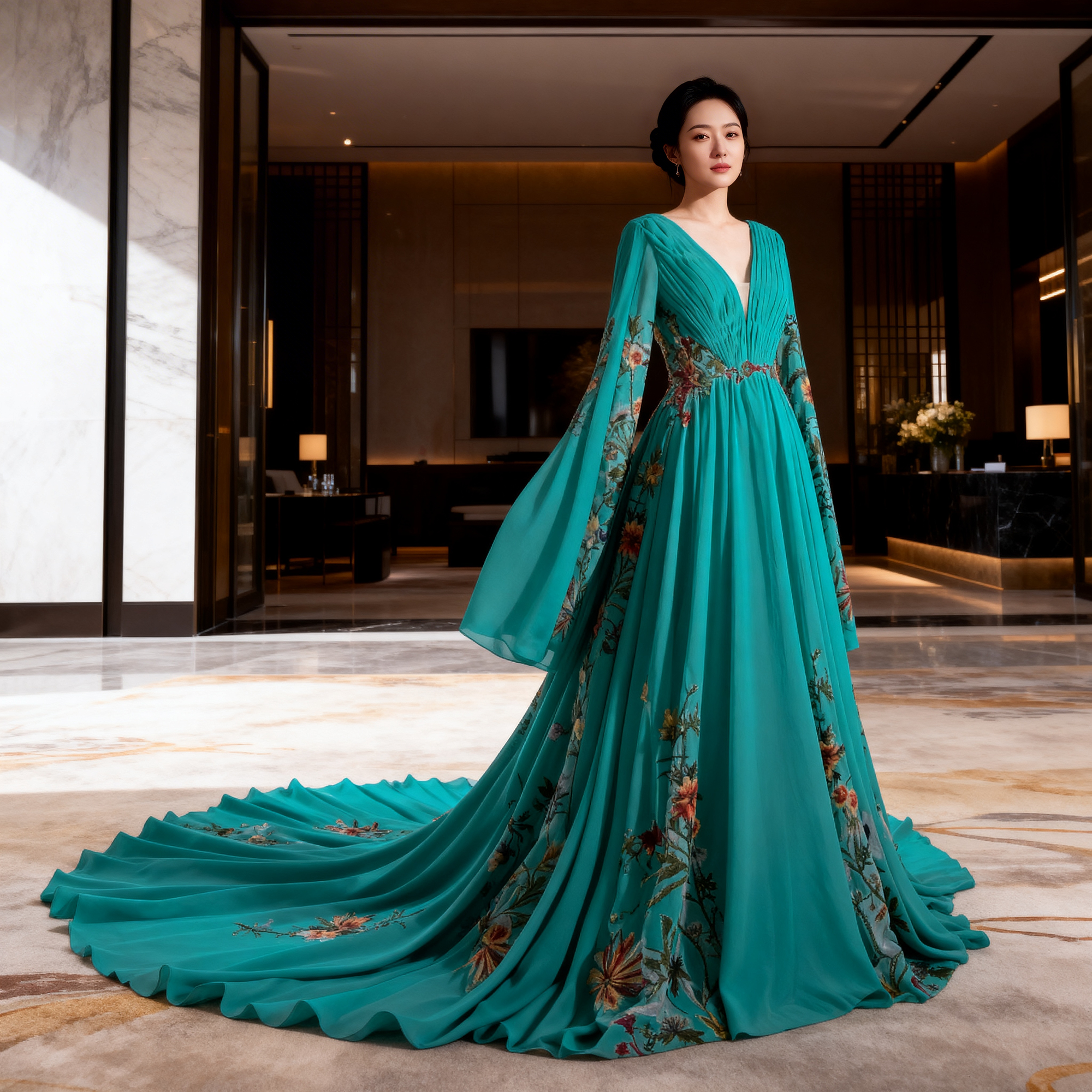 V 领婚纱礼服出租重工刺绣大摆拖影楼写真高级感显瘦伴娘服装租借