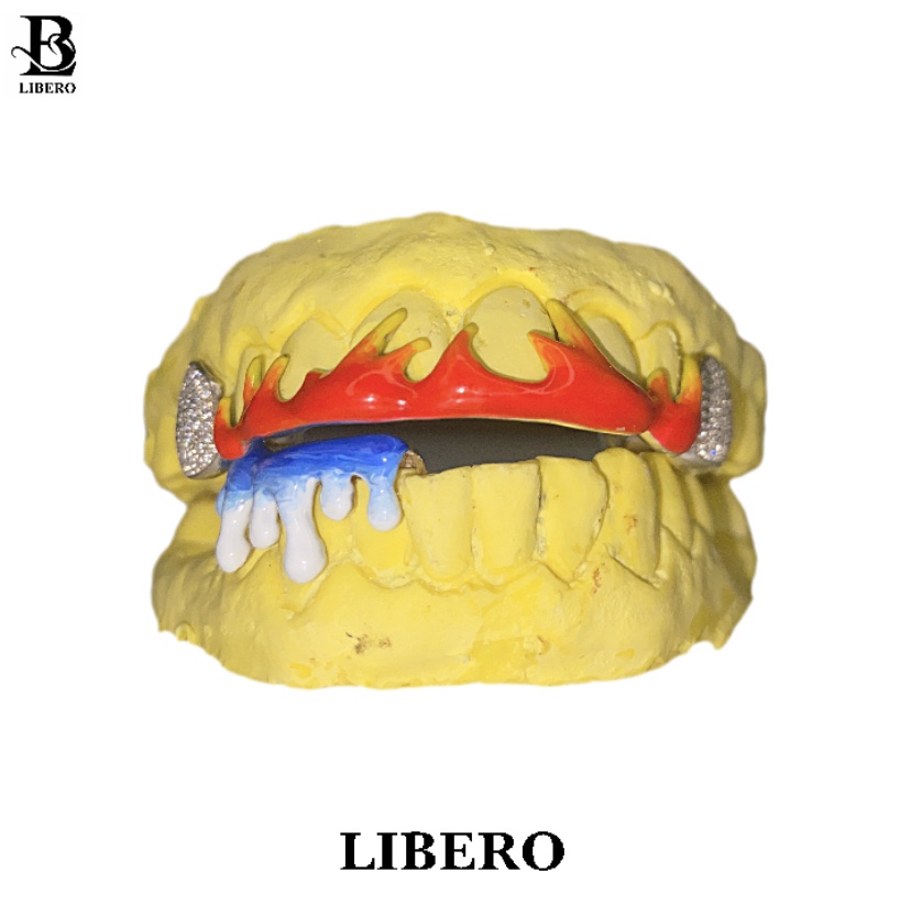 LIBERO火焰海浪镶钻牙套定制 hiphop grillz嘻哈牙套定制设计