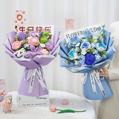 仿真永生花手工钩织康乃馨玫瑰毛线花束成品送女闺蜜妈妈生日礼物