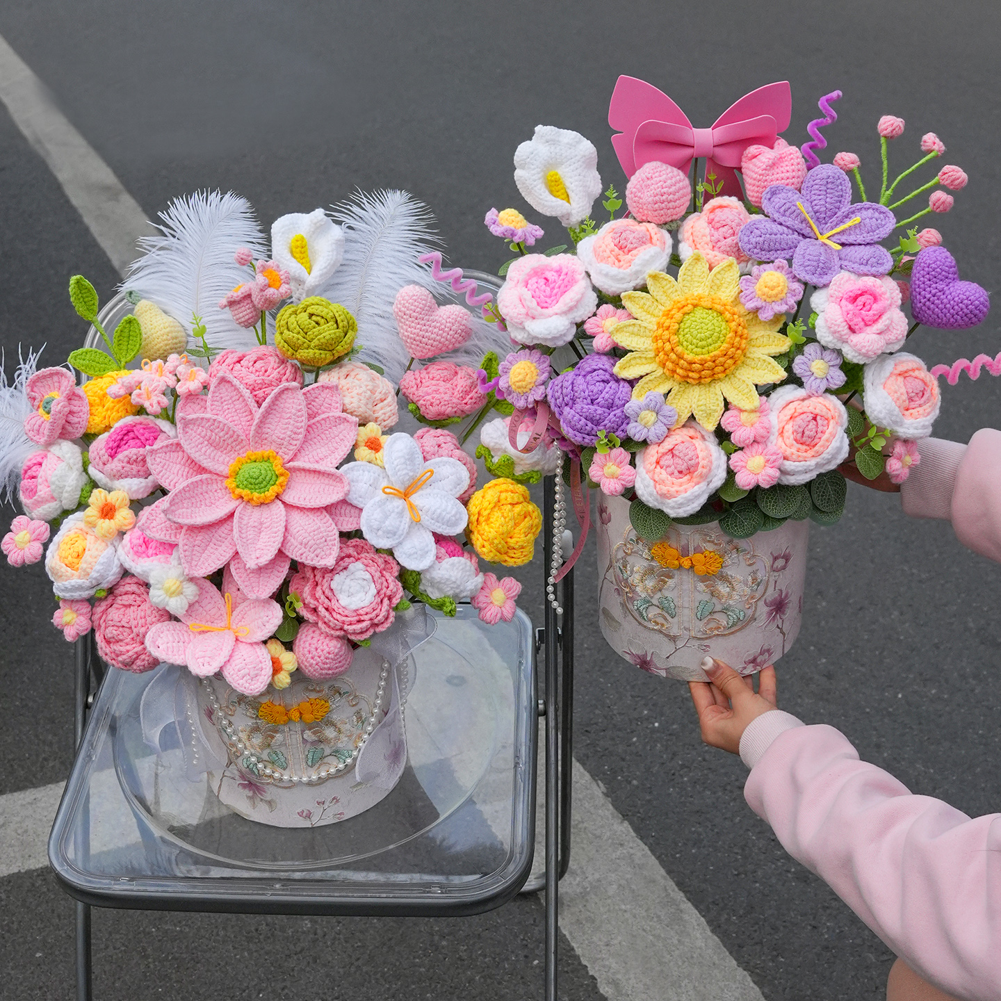 乔迁新居礼物新房装饰品摆件仿真手工编织毛线向日葵花束福桶成品