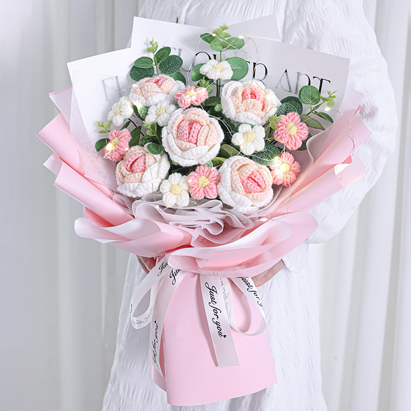 圣诞节手工花束生日礼物永生毛线花针织玫瑰向日葵送女友闺蜜妈妈