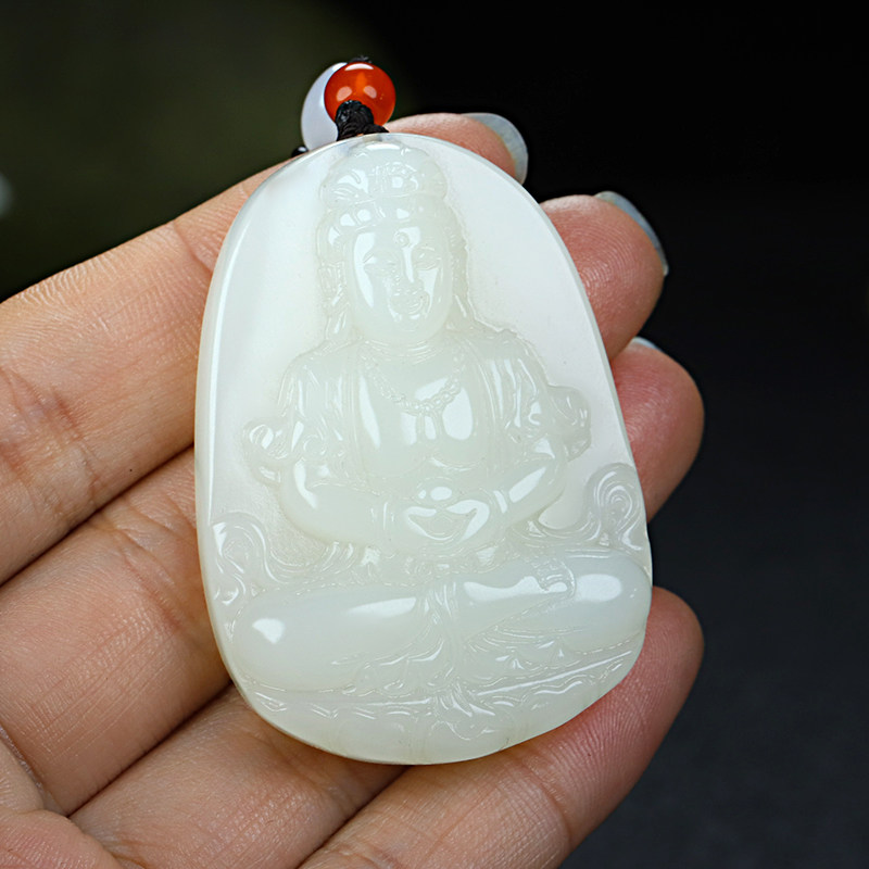 和田玉白玉观音吊坠 玉观音牌子男款大观音挂件挂坠观音菩萨
