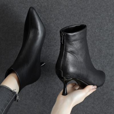 【软皮】工作鞋女短靴细跟高跟鞋