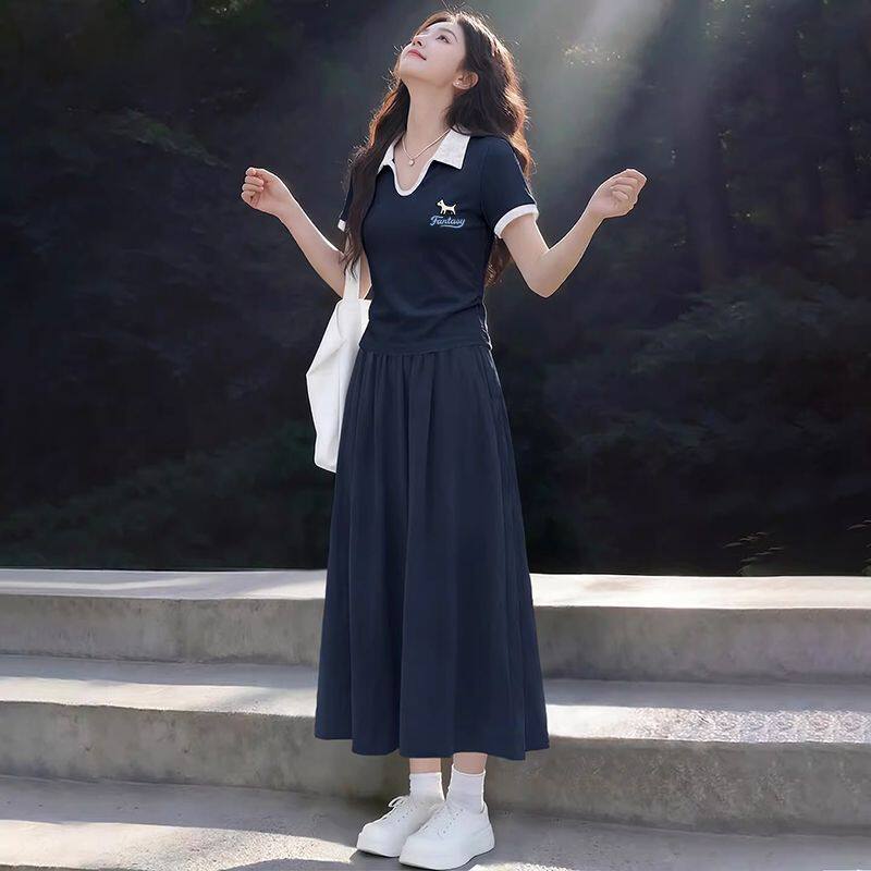 减龄运动套装女2026新款休闲polo衫女t恤裙裤初夏独特绝美小套装