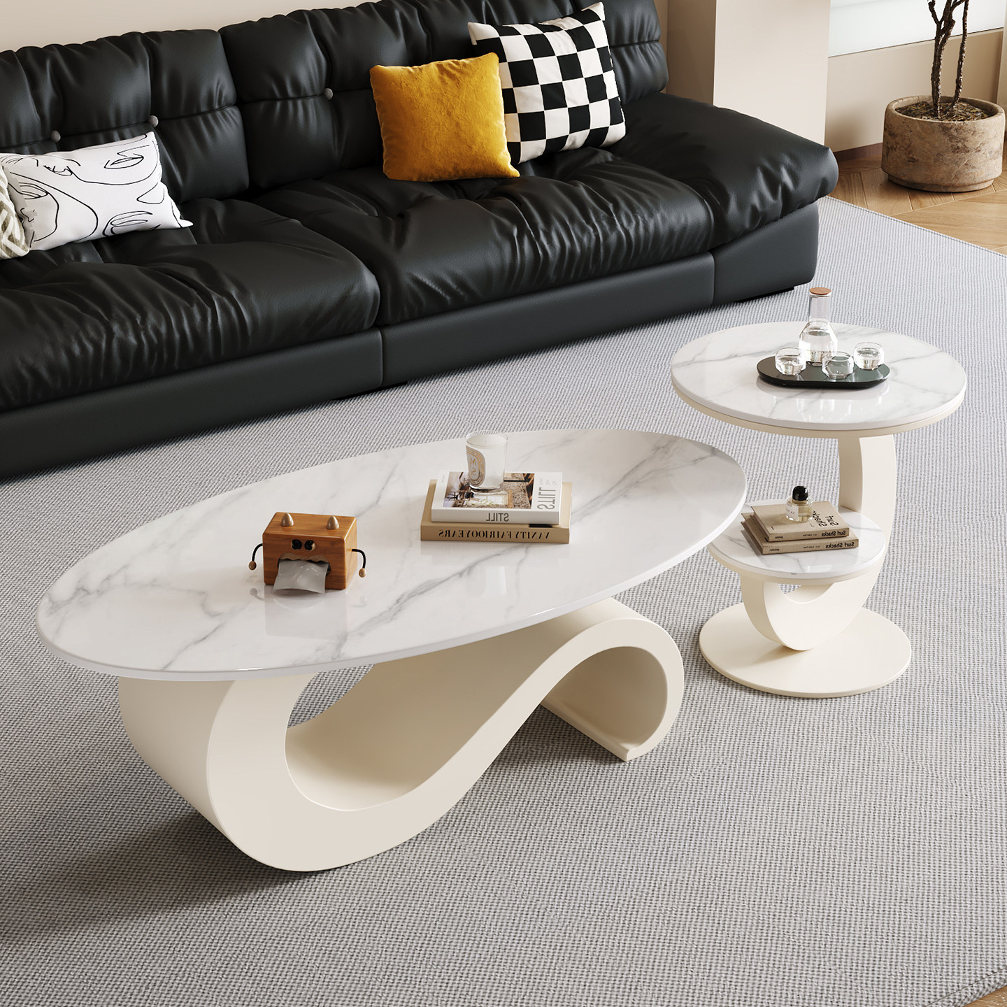 小户型异性岩板边几茶几组合客厅家用简约现代奶油风创新沙发茶几,住宅家具,茶几,淘宝优惠券,粉丝福利购,淘宝优惠卷