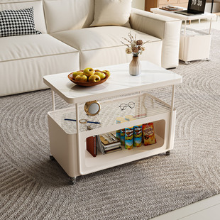 可移动边几岩板客厅家用长方形奶油风小户型现代简约沙发万向轮