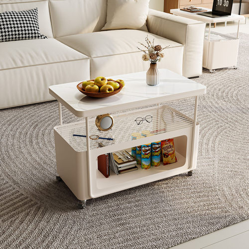 可移动边几岩板客厅家用长方形奶油风小户型现代简约沙发万向轮