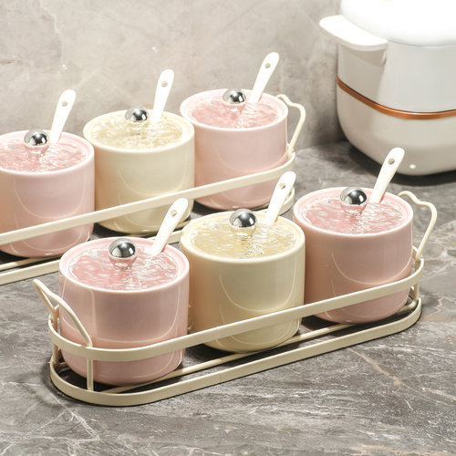 家用陶瓷调味罐调味盒套装厨房调味瓶味精辣椒盐糖罐调味罐收纳层