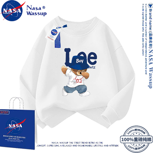 NASA联名儿童小熊卫衣纯棉秋冬2026新款圆领卫衣情侣亲子班服定制
