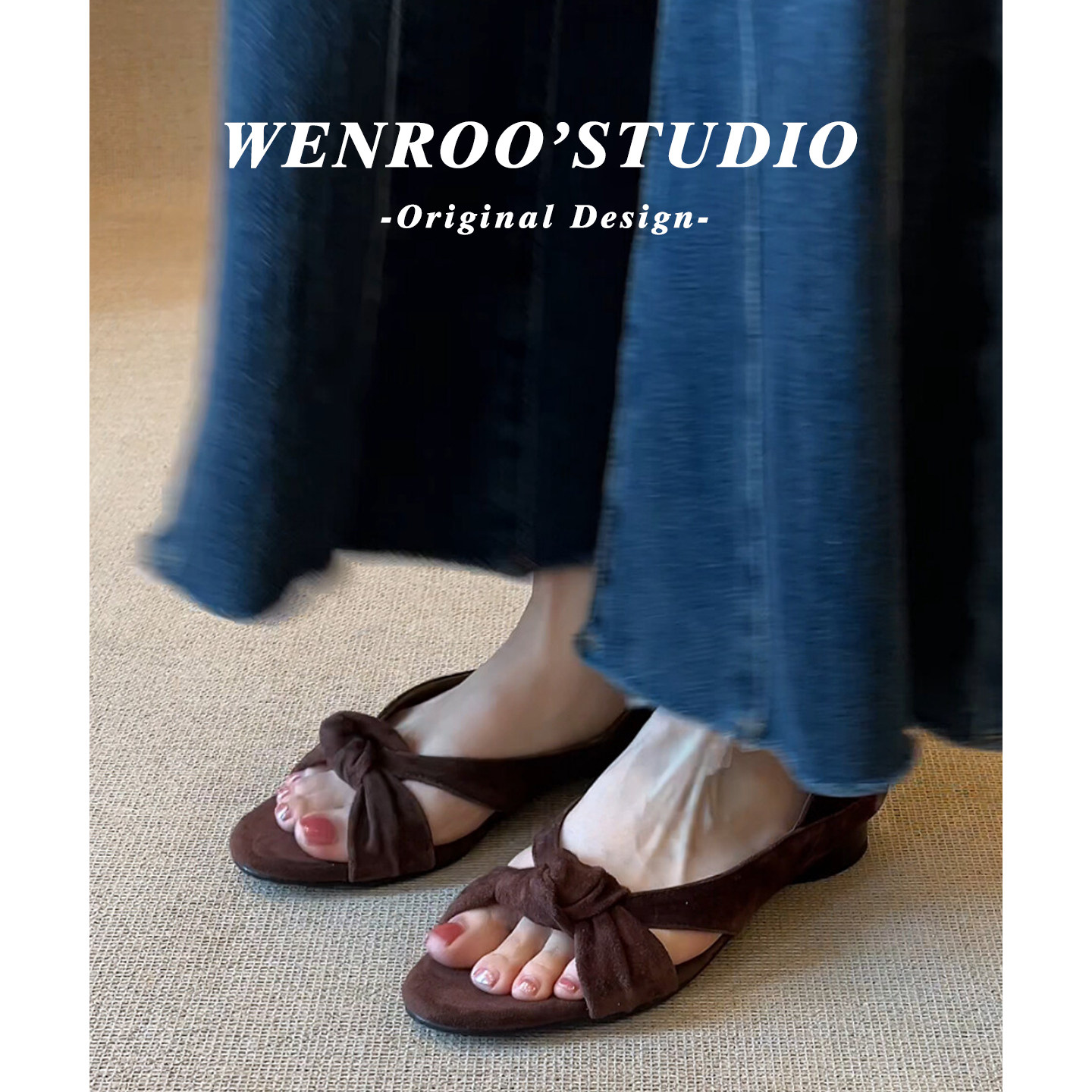 复古交叉带露趾一脚蹬低跟凉鞋女夏季外穿2026新款绝美粗跟凉单鞋