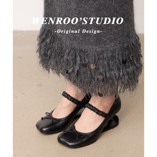 黑色复古蝴蝶结异型跟高跟鞋女春2026新款小众绝美法式玛丽珍单鞋