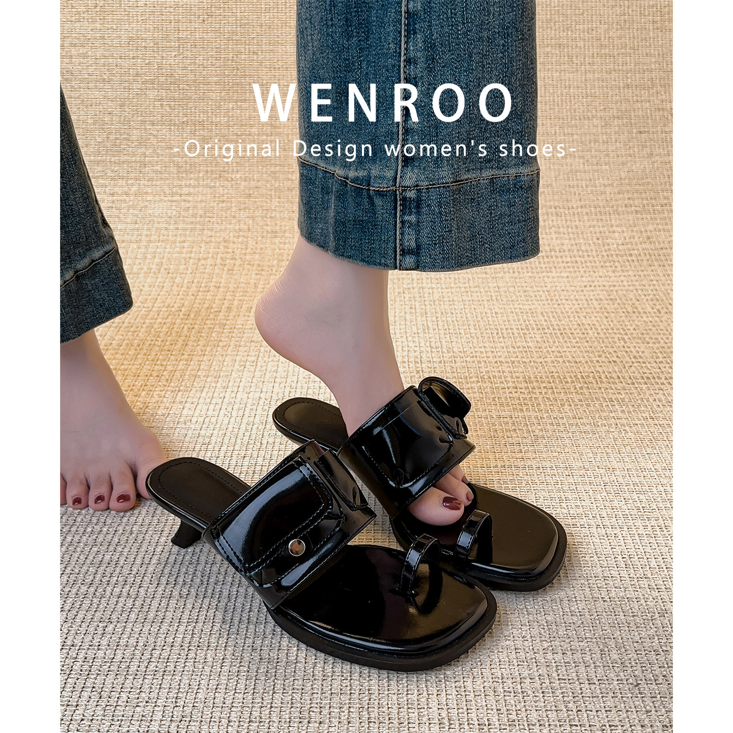 小众设计黑色套趾凉鞋女夏季外穿