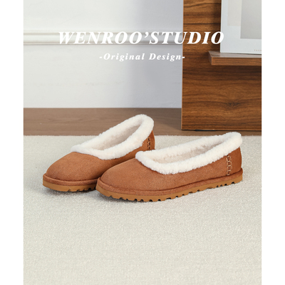 棕色浅口加绒厚底豆豆棉鞋女外穿