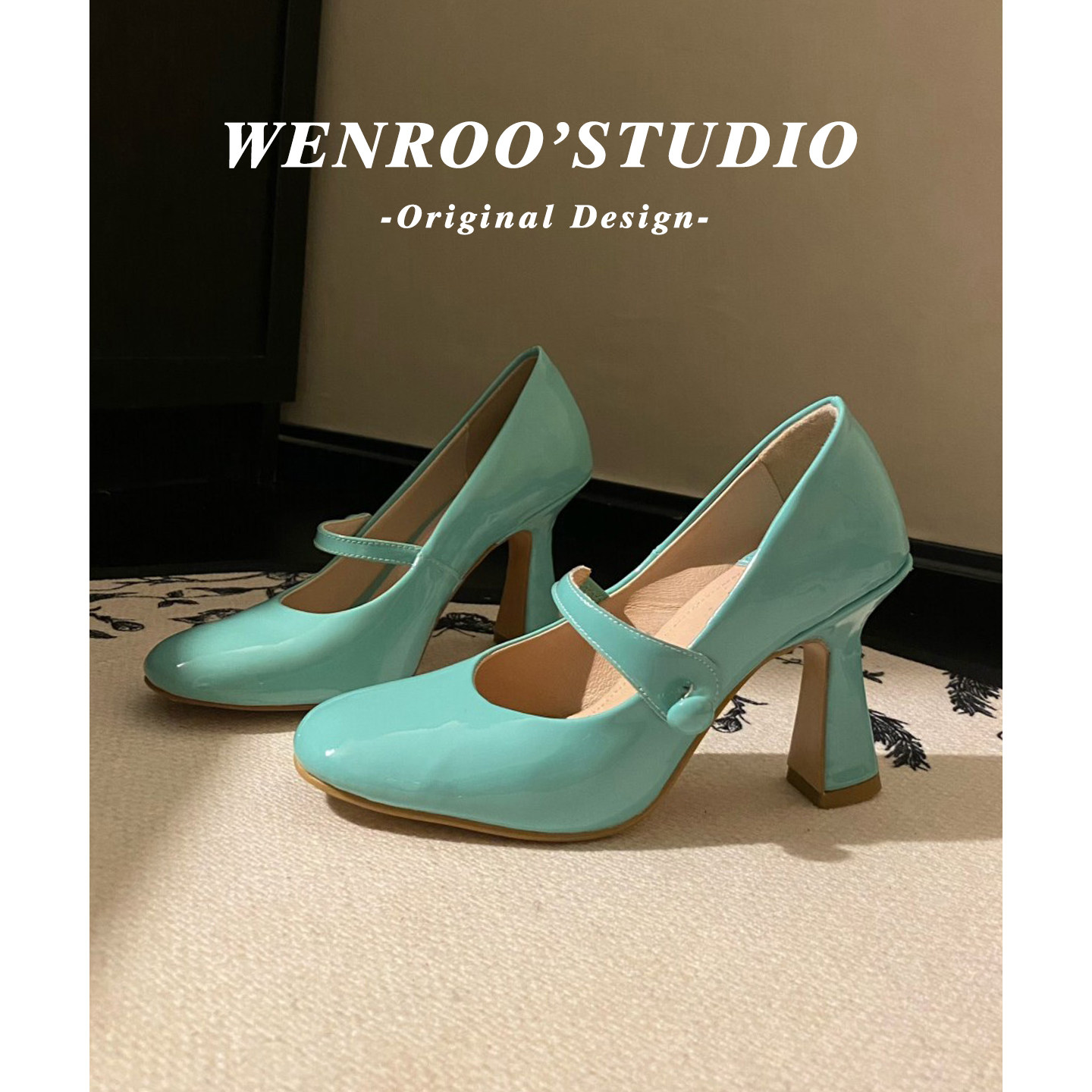 法式薄荷绿粗跟扣带玛丽珍鞋女2026春季新款气质浅口圆头高跟单鞋