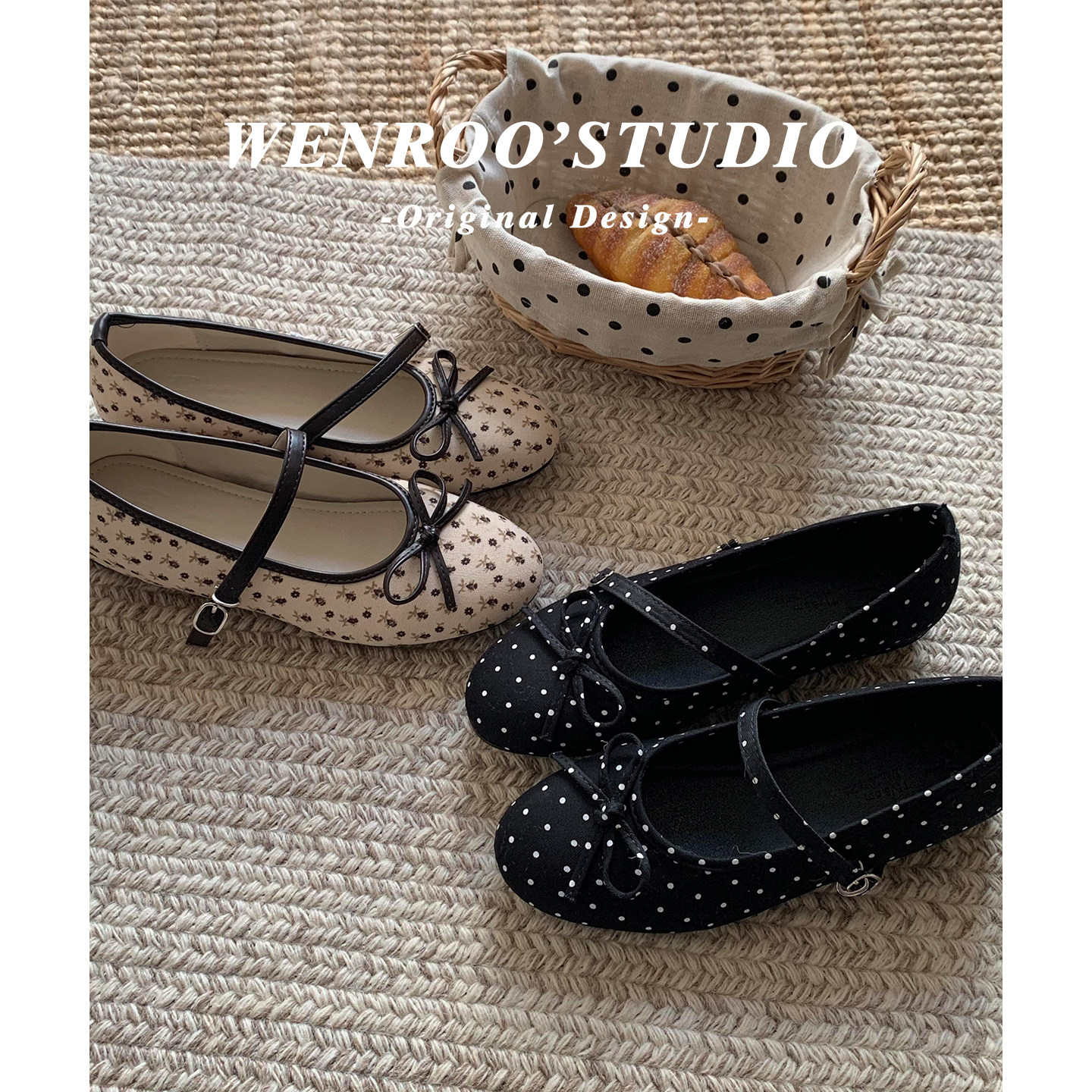 法式蝴蝶结波点平底玛丽珍鞋女2026春季新款内增高一字带芭蕾单鞋