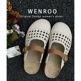 超舒服！波西米亚编织镂空包头半拖鞋女夏季外穿复古厚底勃肯凉鞋