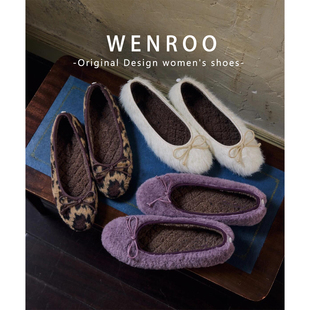 法式蝴蝶结加绒平底毛毛鞋女外穿2025秋冬新款一脚蹬加绒芭蕾单鞋