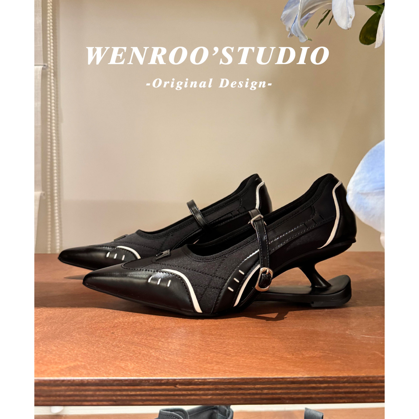 孙一宁同款黑色异型高跟鞋女2026春季新款复古小众设计感尖头单鞋