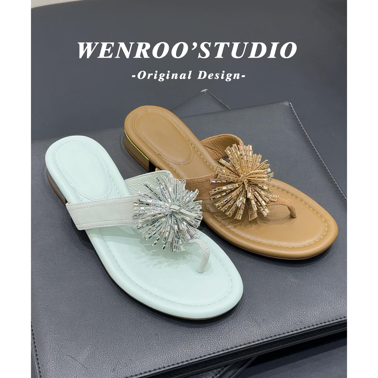 小众设计感烟花平底海边人字拖女外穿2026新款棕色沙滩一脚蹬凉鞋