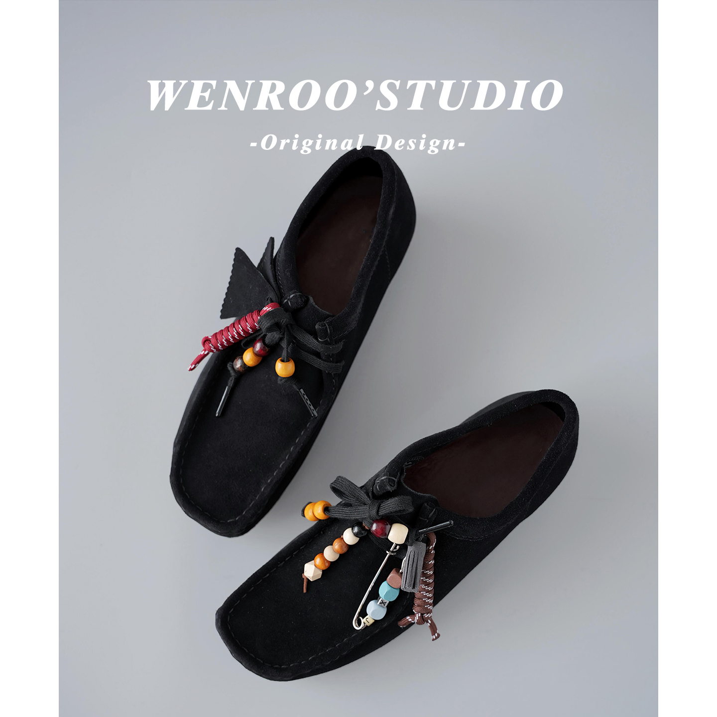 牛皮版！串珠系带平底全包勃肯鞋