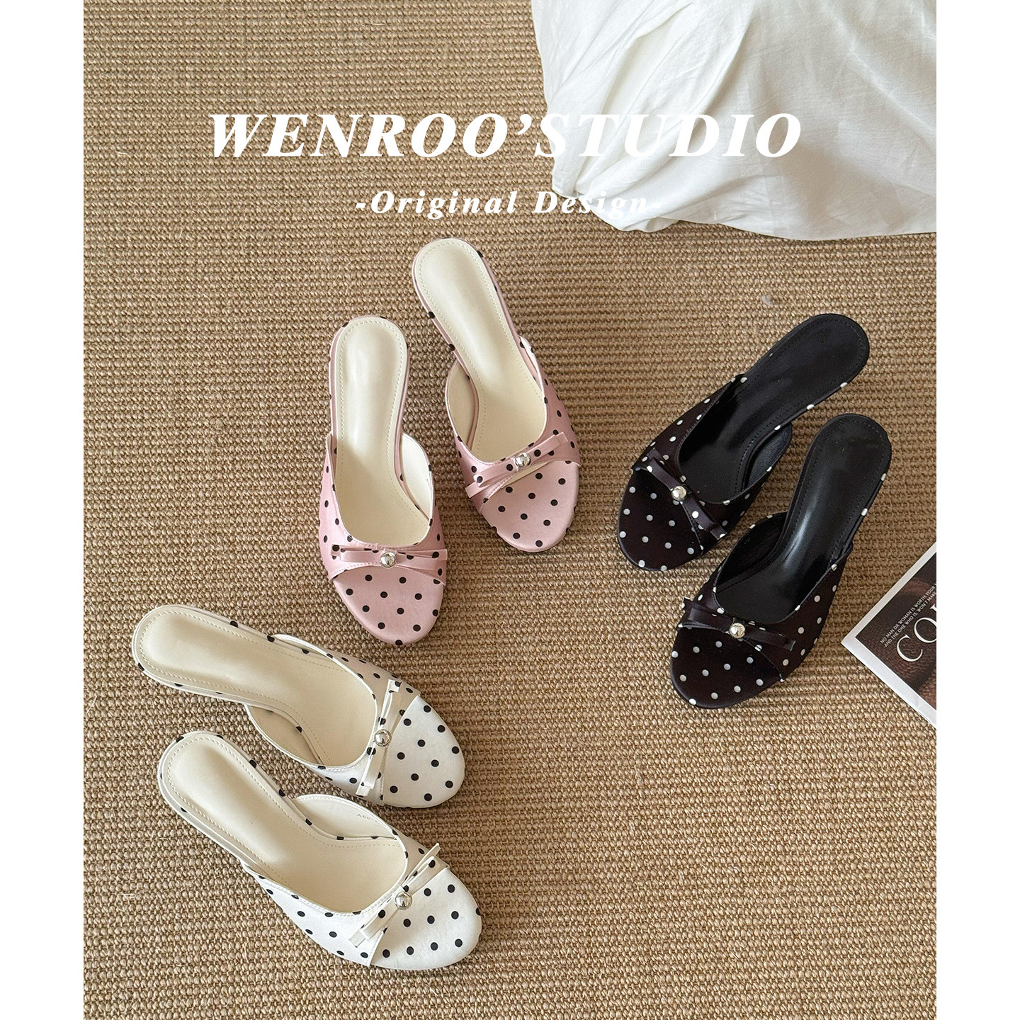 法式白色蝴蝶结波点高跟凉鞋女外穿2026年夏季新款绝美露趾凉拖鞋