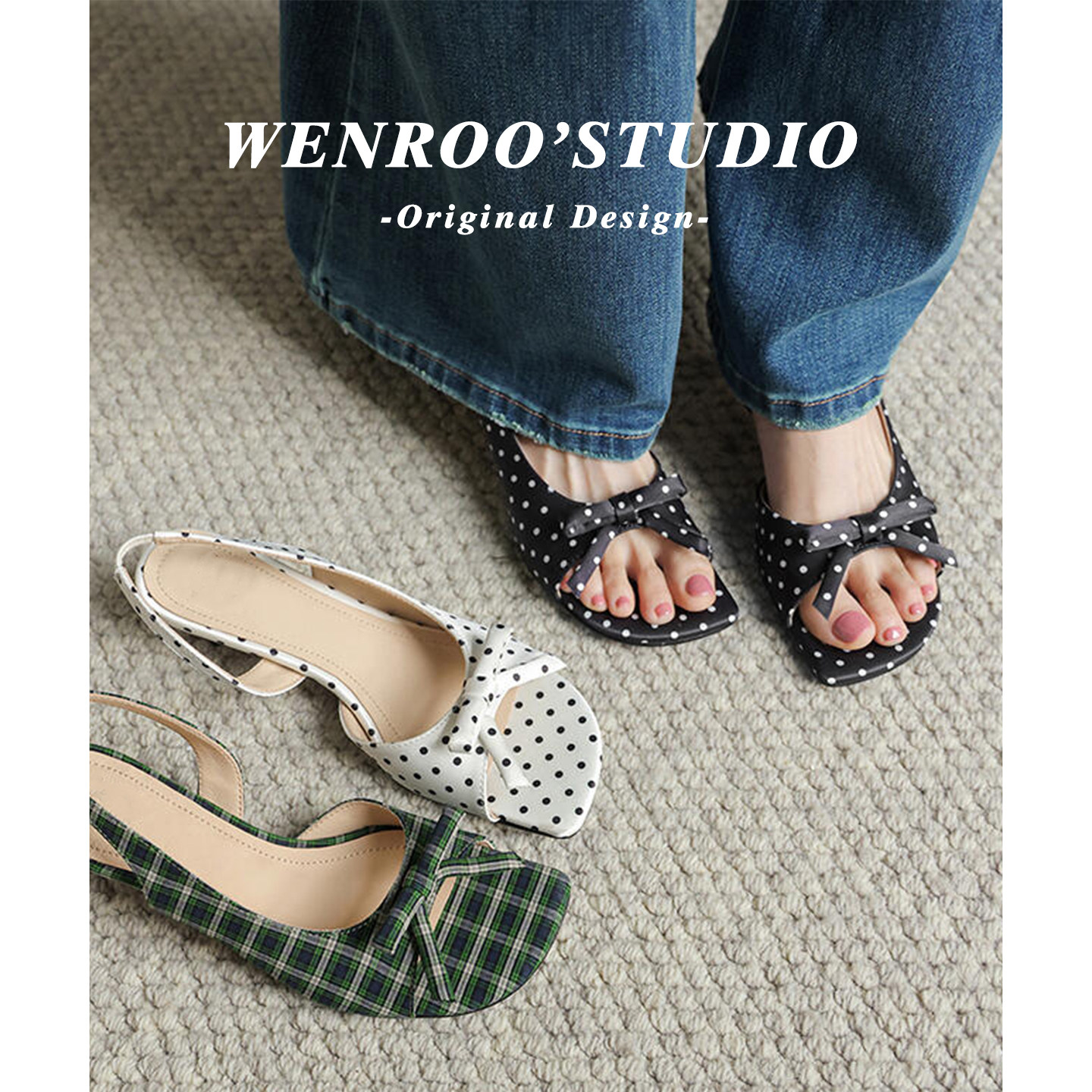 温柔气质波点蝴蝶结露趾高跟凉鞋女夏外穿2026新款白色法式小凉拖