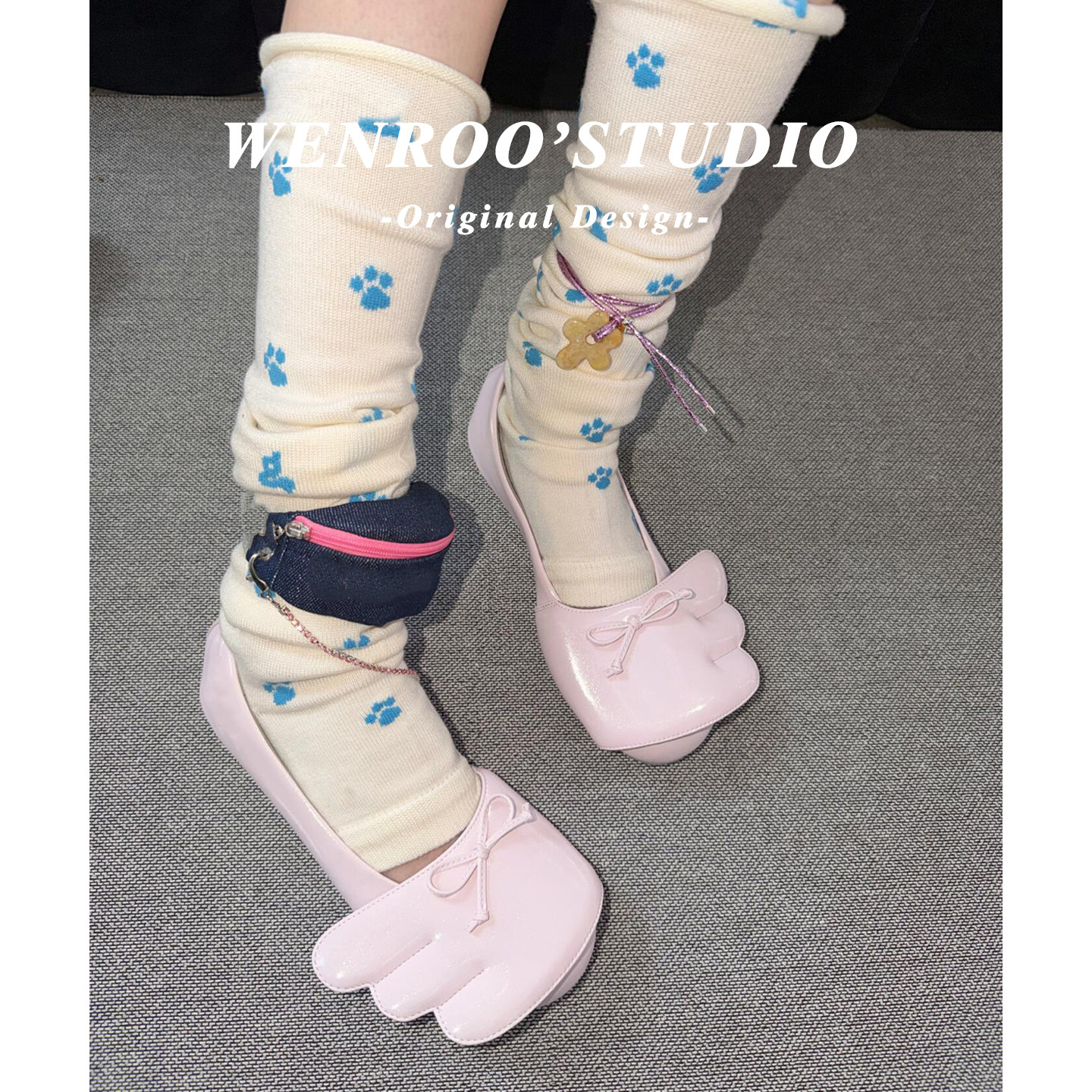 粉色甜美羽翼蝴蝶结浅口单鞋女夏