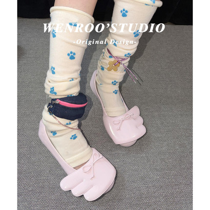 粉色甜美羽翼蝴蝶结浅口单鞋女2026夏季新款高级感圆头平底芭蕾鞋