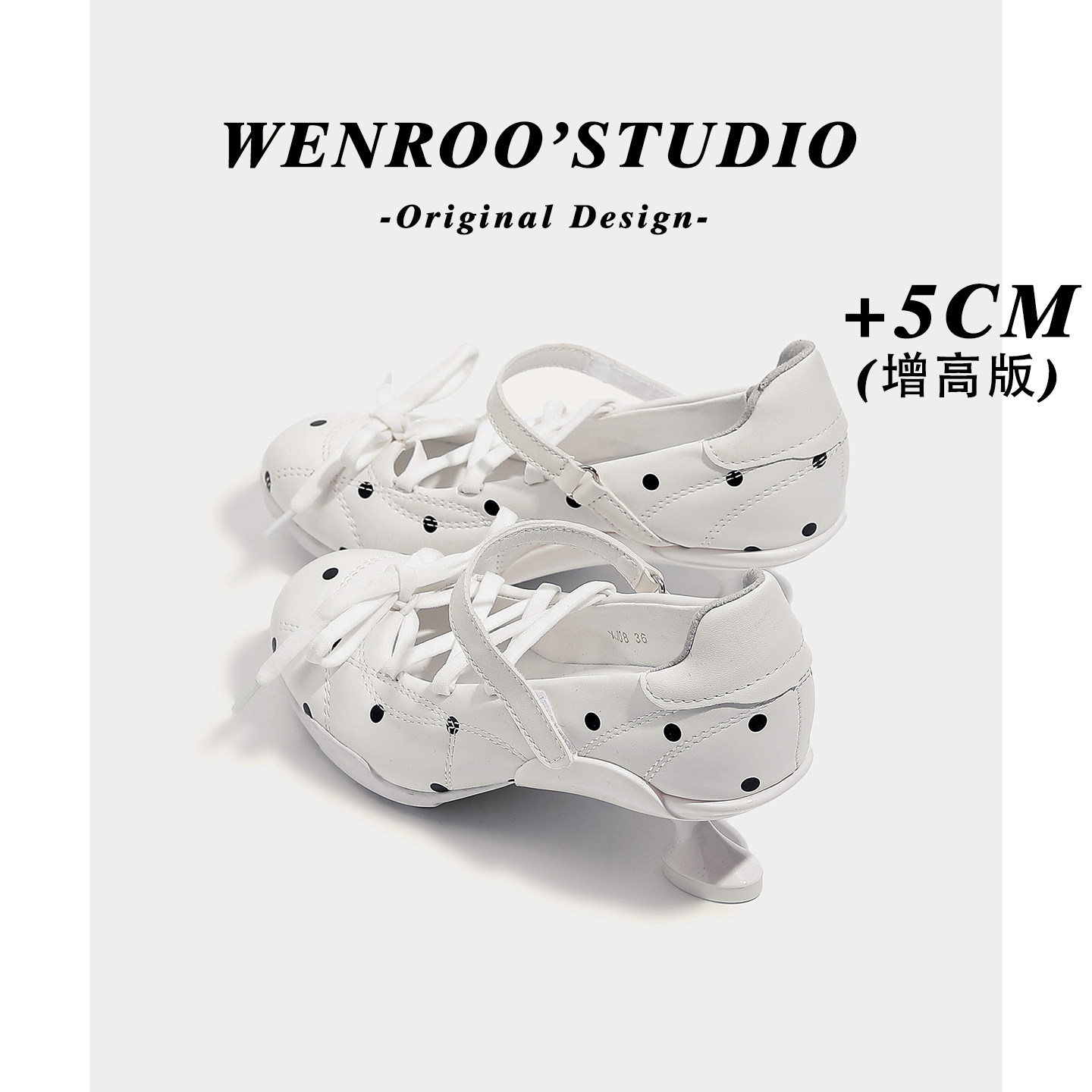 法式白色波点玛丽珍高跟鞋女2026早春新款小众设计感系带圆头单鞋