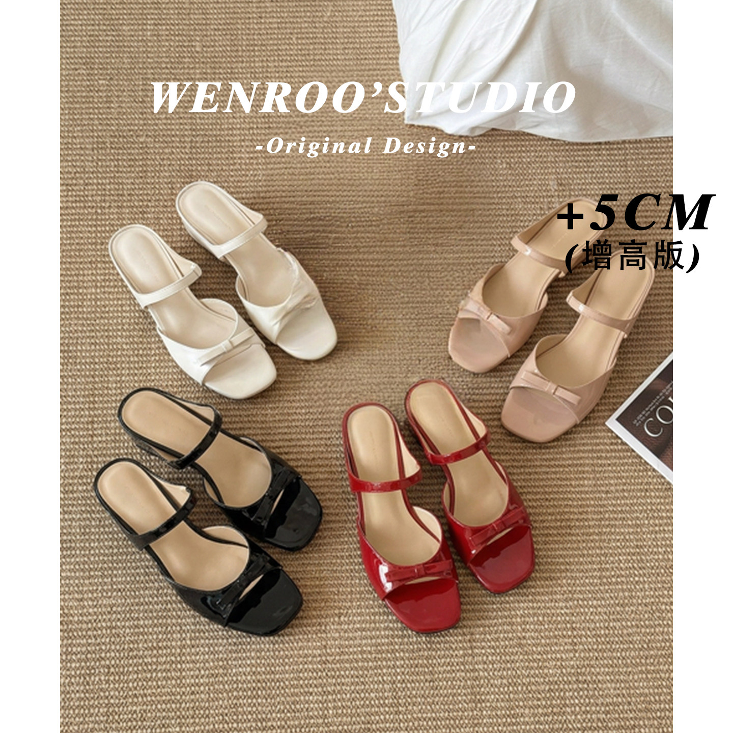 绝美红色蝴蝶结一字带坡跟凉鞋女夏外穿2026新款气质高跟露趾凉拖