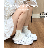 白色甜美厚底毛毛勃肯鞋 可爱笑脸波点加绒包头拖鞋 女外穿2025新款