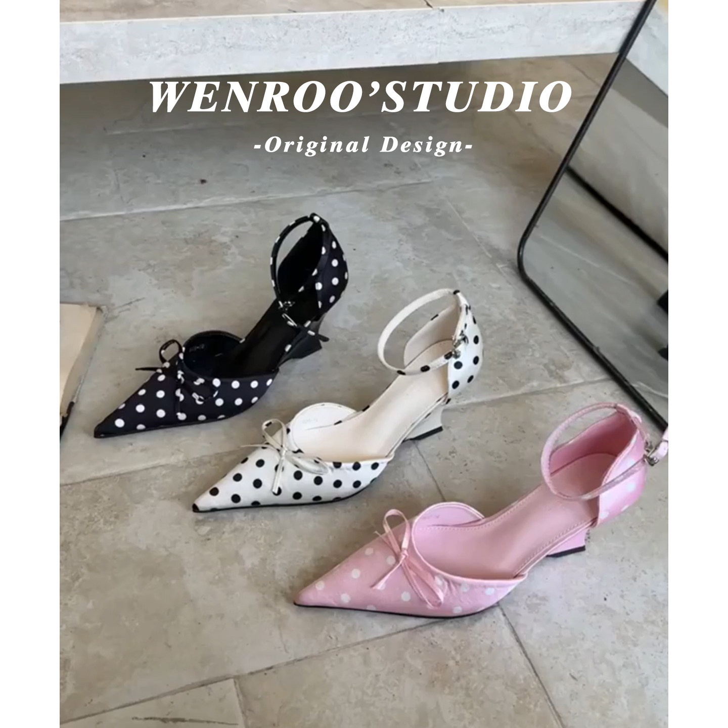 法式中空波点尖头扣带高跟鞋女2026夏季新款小众绝美白色坡跟凉鞋