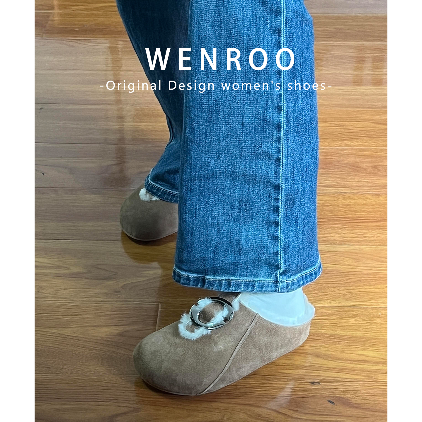 小众银扣厚底包头毛毛拖鞋女外穿