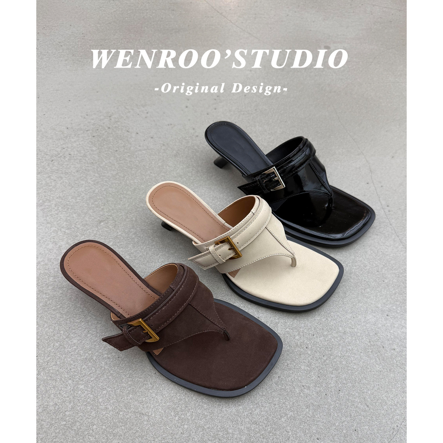 黑色复古搭扣人字拖鞋女外穿2026夏季新款小众设计高跟夹趾凉拖鞋