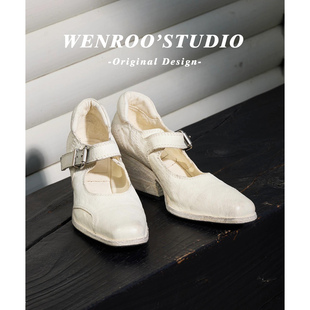 牛皮版！白色英伦风扣带玛丽珍高跟鞋女粗跟2026新款法式粗跟单鞋
