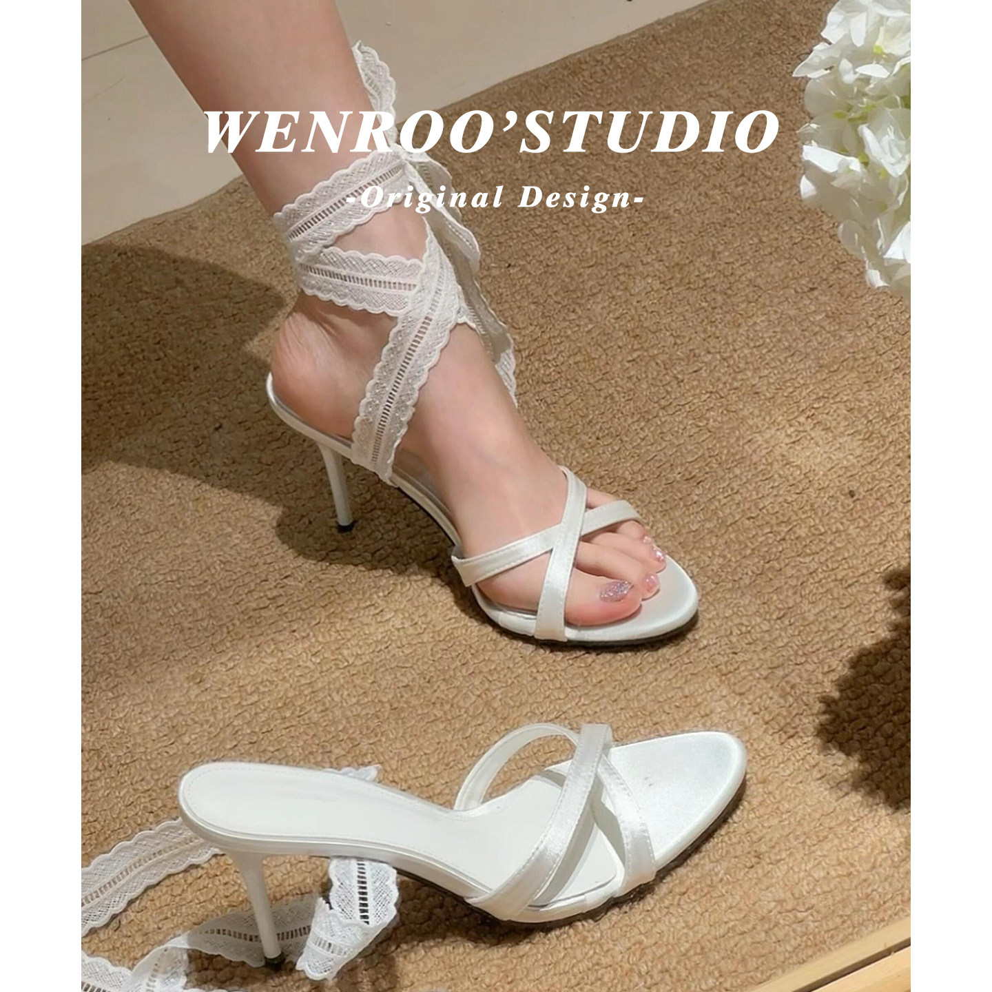 绝美蕾丝绑带高跟凉鞋女夏季外穿2026新款法式配裙子露趾细跟凉拖