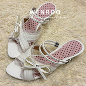 女外穿2025夏季 新款 法式 白色蕾丝两穿爱心坡跟凉鞋 休闲露趾凉拖鞋