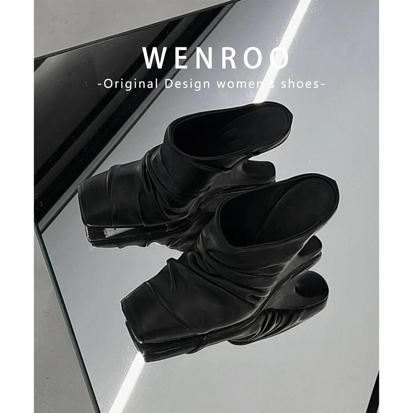 欧货褶皱异型跟鱼嘴坡跟包头拖鞋