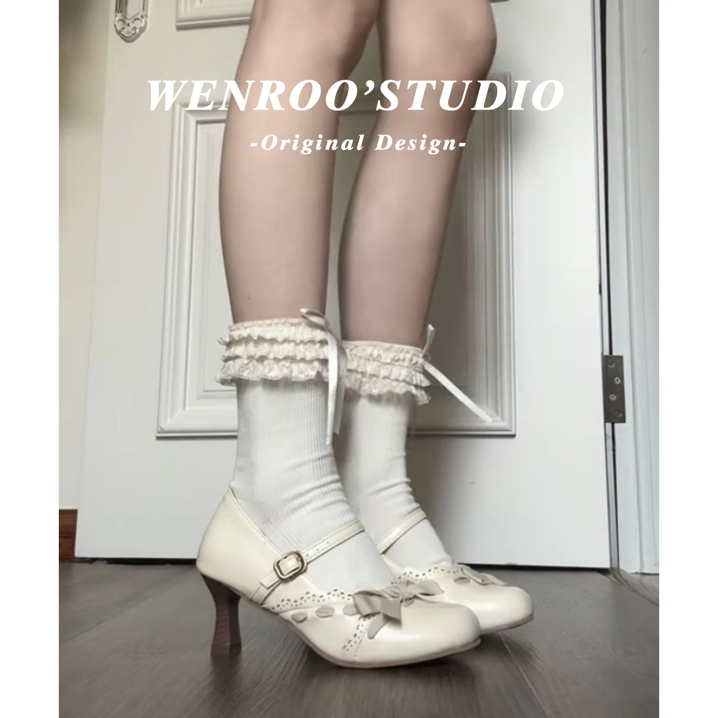 法式雕花蝴蝶结扣带玛丽珍高跟鞋女2026春季新款白色复古粗跟单鞋