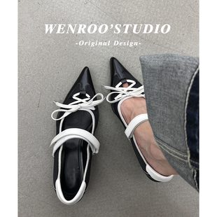 复古尖头魔术贴异型玛丽珍高跟鞋女2026春季新款黑色系带浅口单鞋