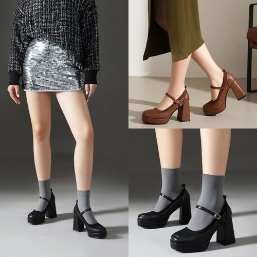 复古风气质圆头高跟鞋女鞋