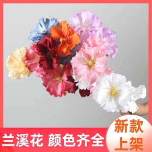 厂家直销新款仿真兰溪花三头绢花高端婚礼现场布置婚庆花材装饰