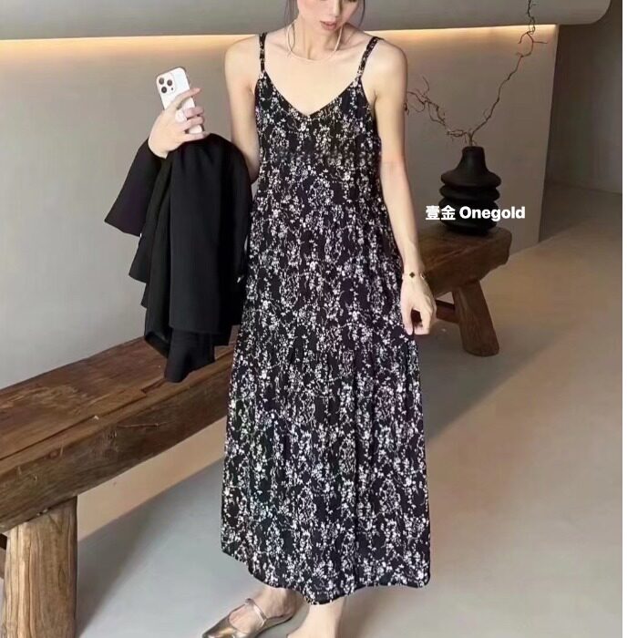 小众设计感清新少女感碎花雪纺吊带裙连衣裙女